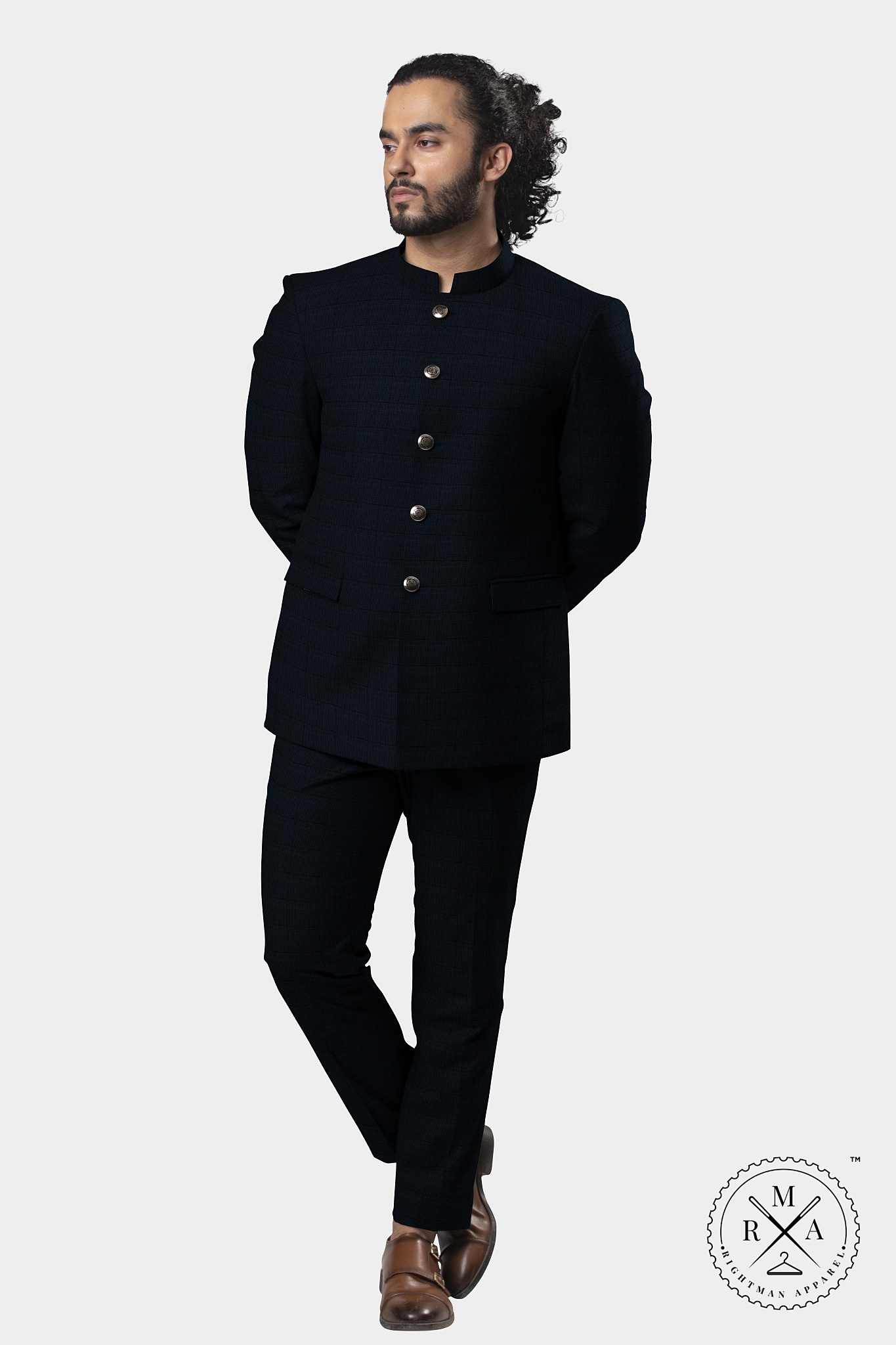 Rich Black Check Jodhpuri Suit